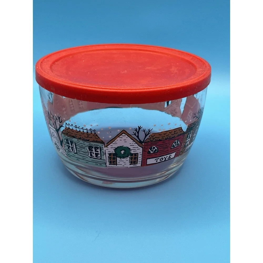 Libbey Bowl‎ Winter Village Scene Glass Candy Nut Dish Vtg Christmas